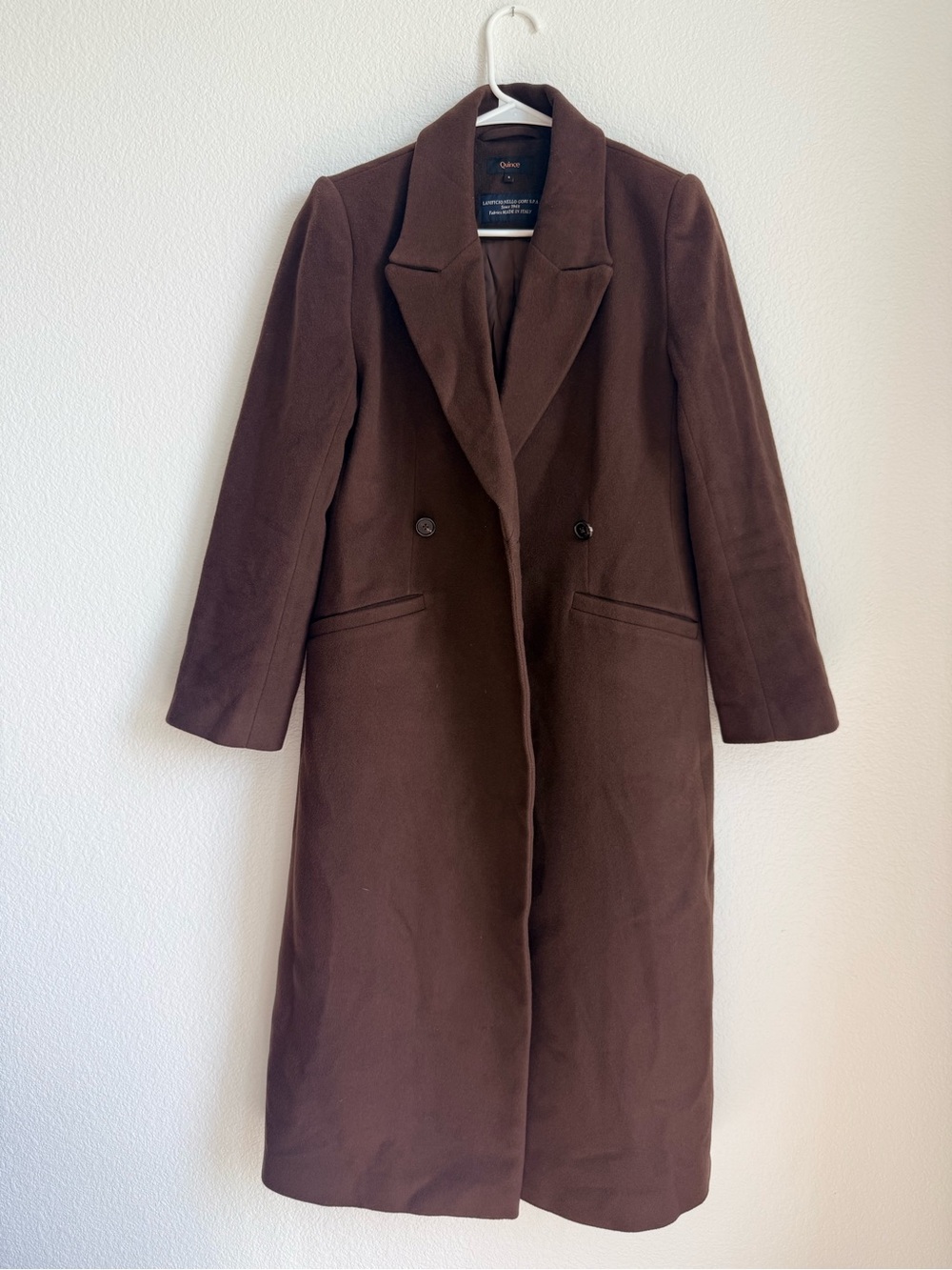 Quince Chocolate Brown Double-Breasted Long Trench Coat